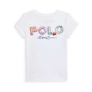 Ralph Lauren Polo Kids White Multi Patchwork Color Logo Crew Neck T Shirt Size 6